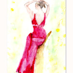 Muse in red, watercolour figure seated