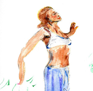 Lady looking up - watercolour